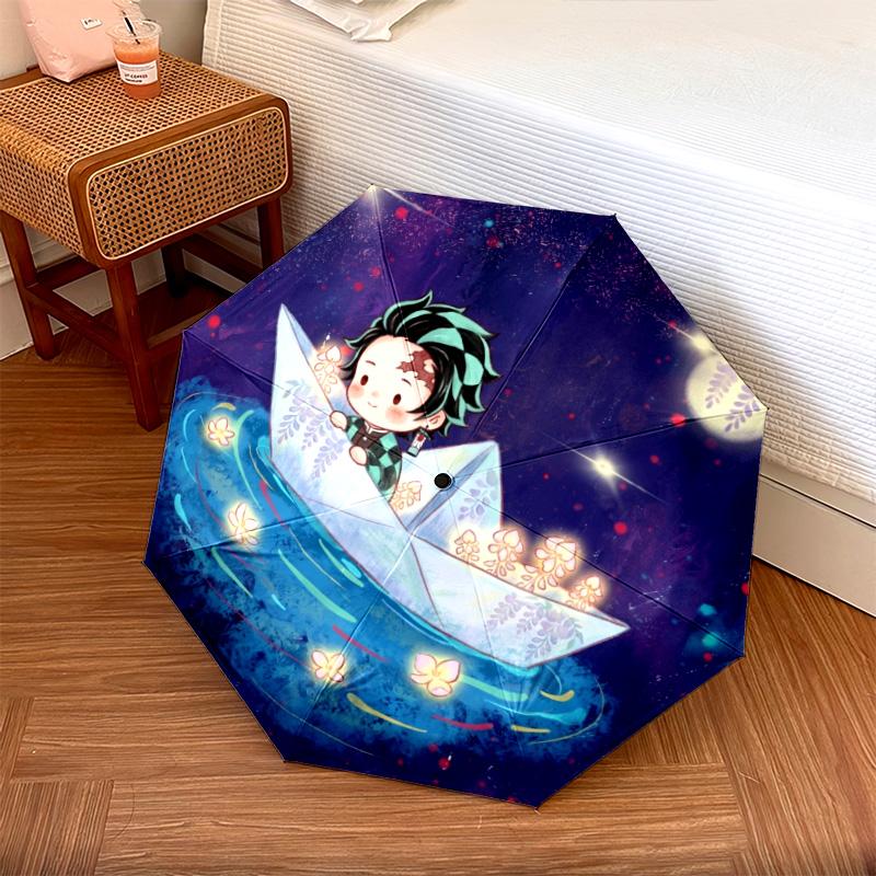 1PC Automatic Folding Umbrella Demon Slayer Tanjiro Pattern 8 Ribs Portable Foldable Travel Umbrella Christmas Birthday Gift