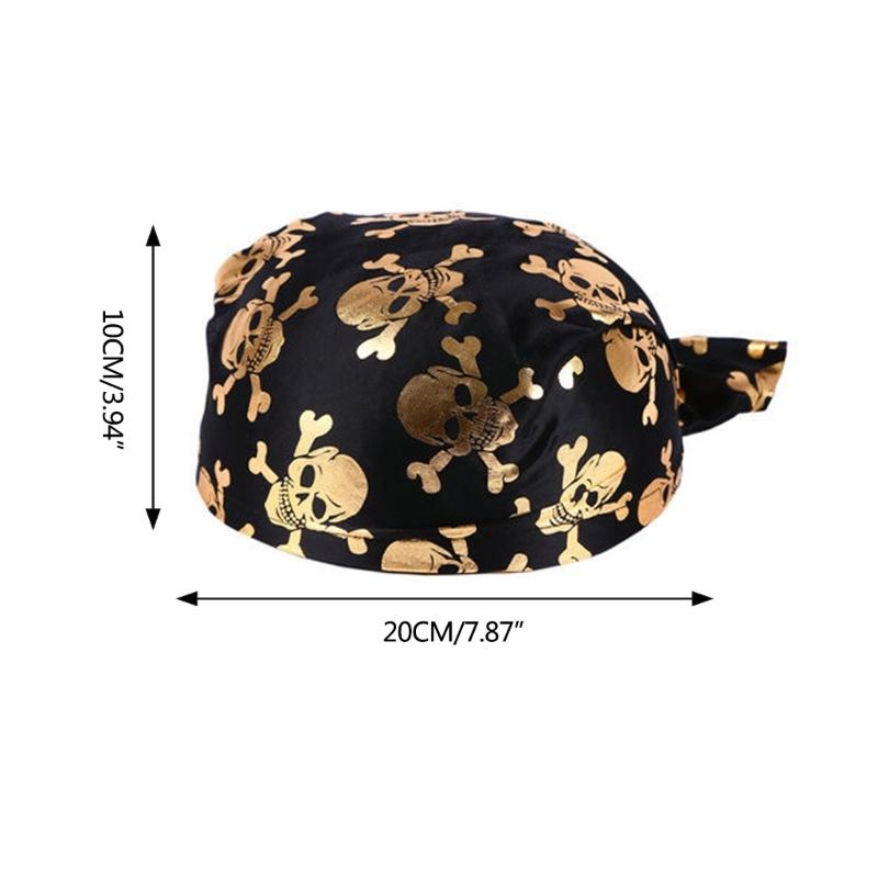 Hot Girls Skull Print Bandana Pirate Kerchief with Lovely Skull Print Turban Halloween Head Wrap Lovely Hair Kerchief