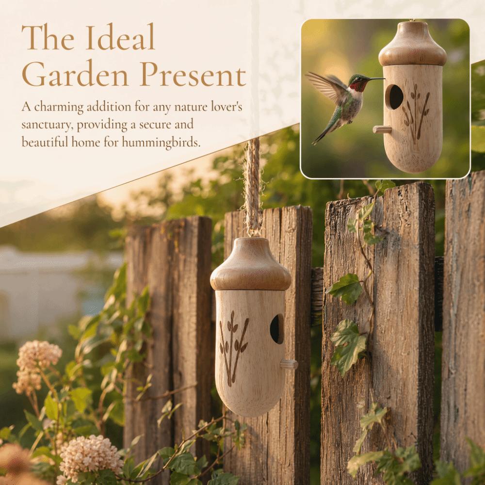 Wooden Hummingbird House Mini Handmade Hanging Bird House Weather-Resistant Easy Install Hummingbird Feeder Yard Decoration