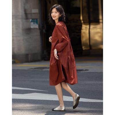 DeMana Elegantes lockeres Patchwork-Langarmkleid