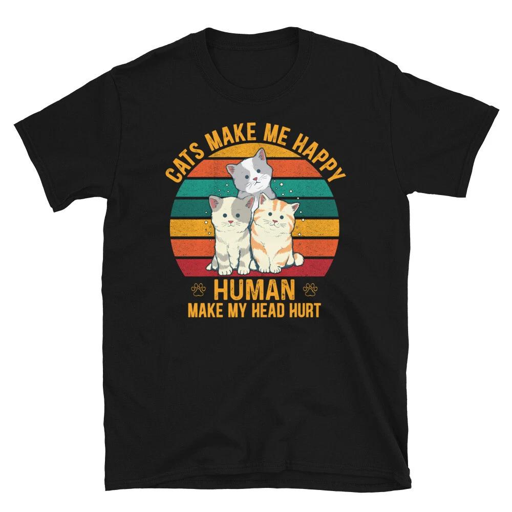 Humans Make My Head Hurt Cute Cat Funny Animal Kitty Cats T-Shirt S