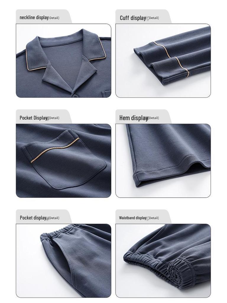 Men's Plus Size Cotton Pajamas Cardigan Set for Spring/Autumn - Long Sleeve, Lightweight, Casual Wear for Home or Out.