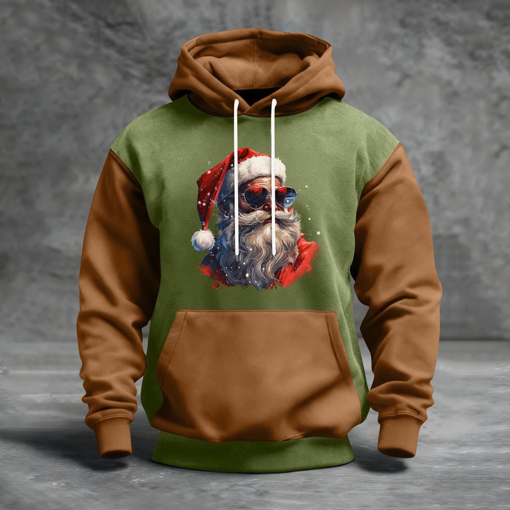 Men's Christmas Print Color Block Hooded Casual Sports Comfort Sweatshirt