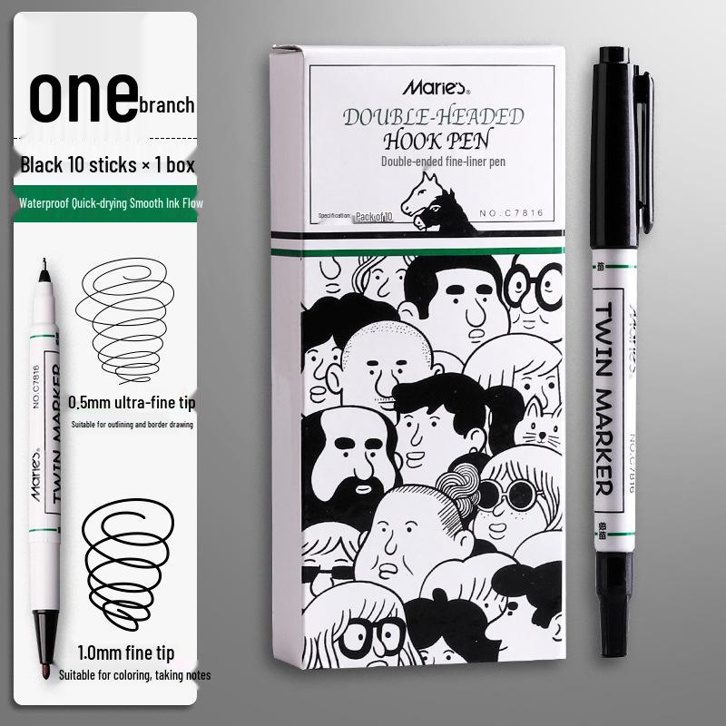Mali Quick-Drying Oil-Based Marker: Fine & Broad Tip, Black, Large Capacity, Ideal for Kindergarten Crafting.