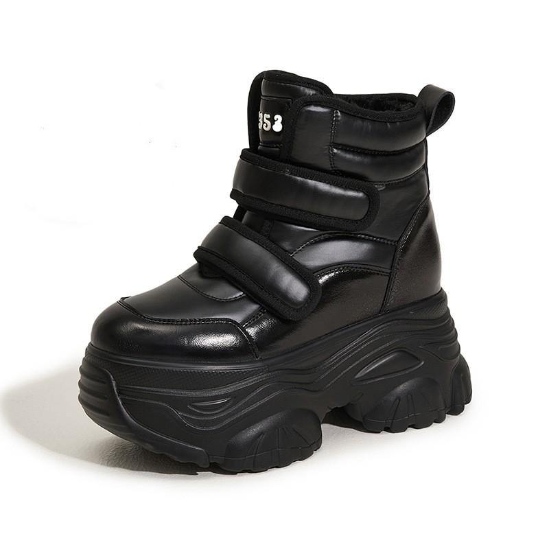 Fashion 9CM New Winter High Platform Women Snow Boots Warm Plush Thick Soled Ankle Boots Female Height Increasing Non-slip Cotton Shoes