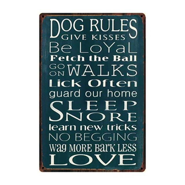 Dog Rules Bulldog Boxer Beagle Great Dane Metal Signs Lovely Tin Poster Home Decor Pub Bar Garden Wall Art Iron Tin Painting