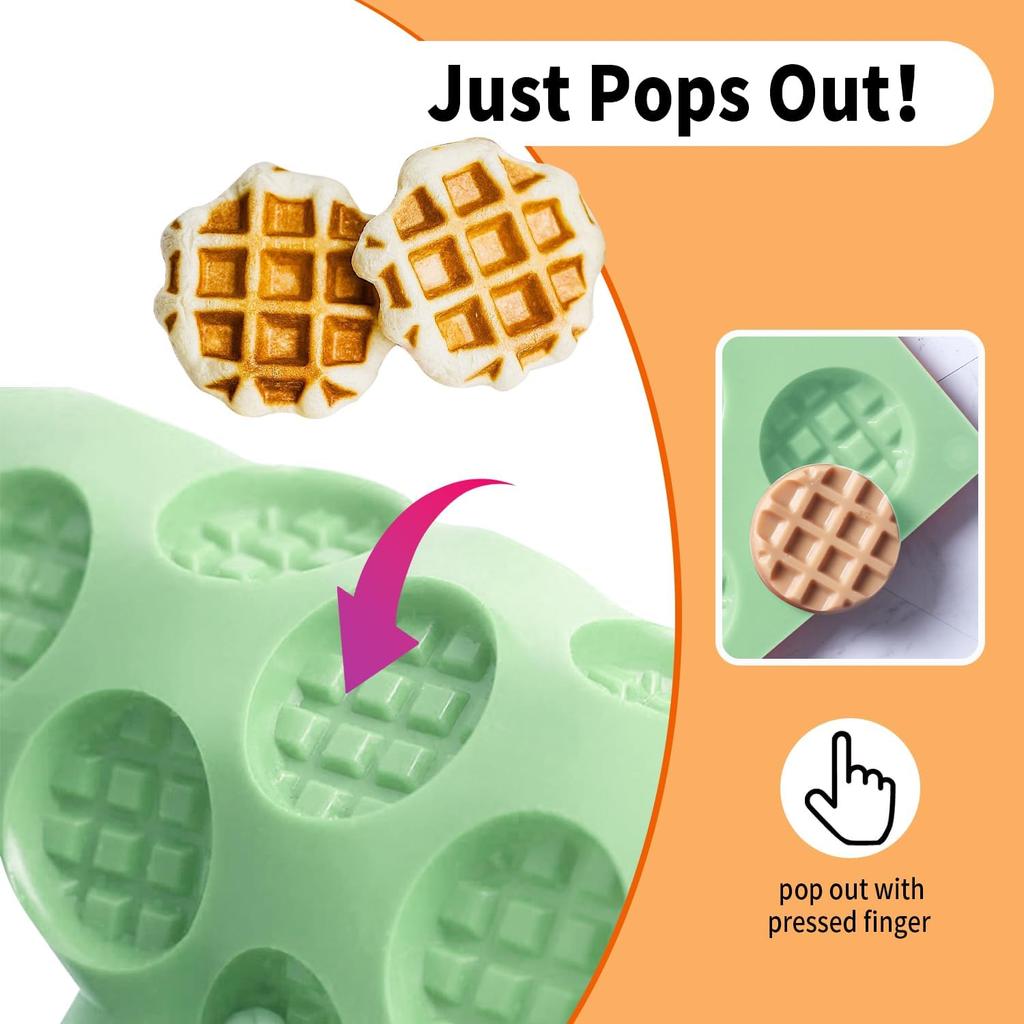 QELEG 2pcs Silicone Wax Melt Molds, 18 Cavities Mini Eggo Waffle Mold for Cookie, Chocolate, Candy and Gummy Mold
