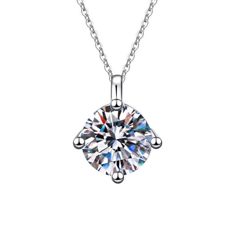 S925 Sterling Silver Necklace Female Moissanite Necklace One Carat Simple Four -Claw Stone Clavicle Chain High -End Jewelry