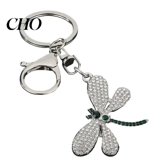Simple Style Pendant Bag Rhinestones Dragonfly Charm Zinc Alloy Keychain Sweet Girl Electroplated Finish Easy Hang Lobster Clasp Key Holder Durable
