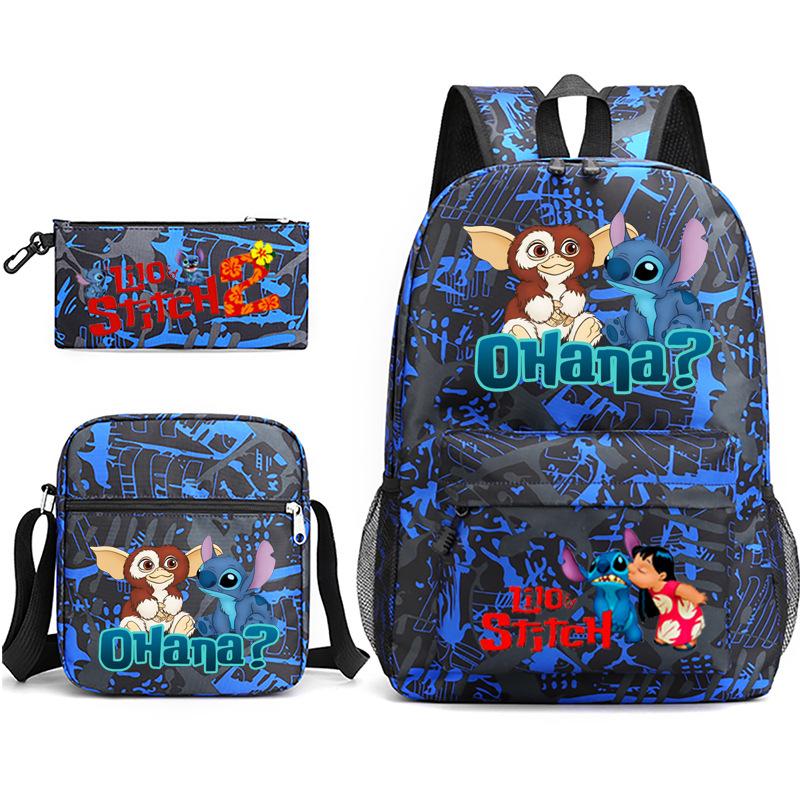 Large Capacity Schoolbag with Shoulder Strap; Student Three-piece Pencil Case Set