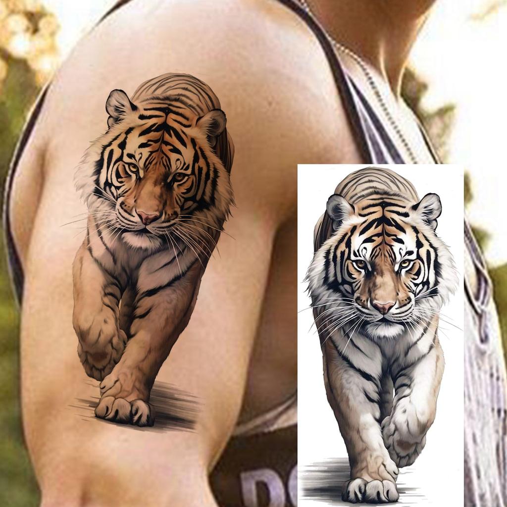 1 Sheet Realistic Fake Tiger Temporary Tattoos Sticker For Men Women Adults Water Transfer Transferable Tattoo Sleeve Waist Arm
