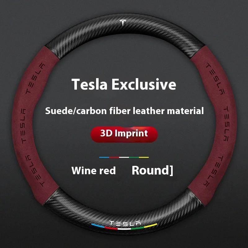 AMJ1 Tesla Steering Wheel Cover for Model 3/Y/S/X Roadster 2019-2025 Auto Interior Steering Wheel Accessories Anti-Slip Leather