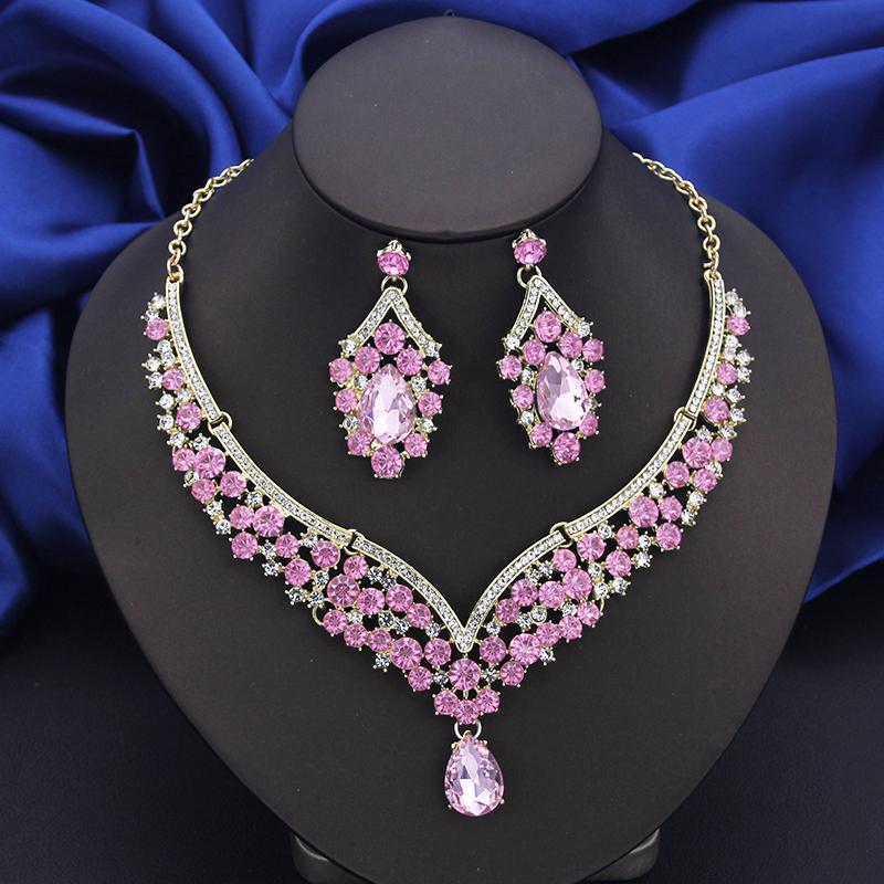 Wholesale Dangle Earrings and Choker Necklace Sets for Women Bridal Jewelry Set Colorful Dubai Jewelry Sets Fashion