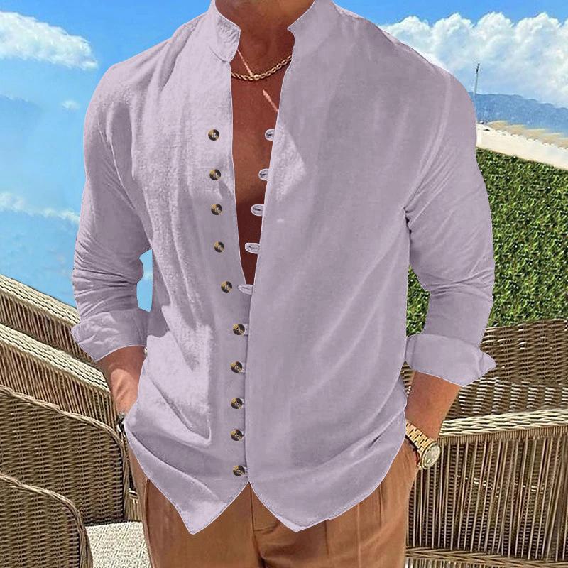 New Buckle-down Men's Retro Linen Casual Loose Long-sleeved Shirt