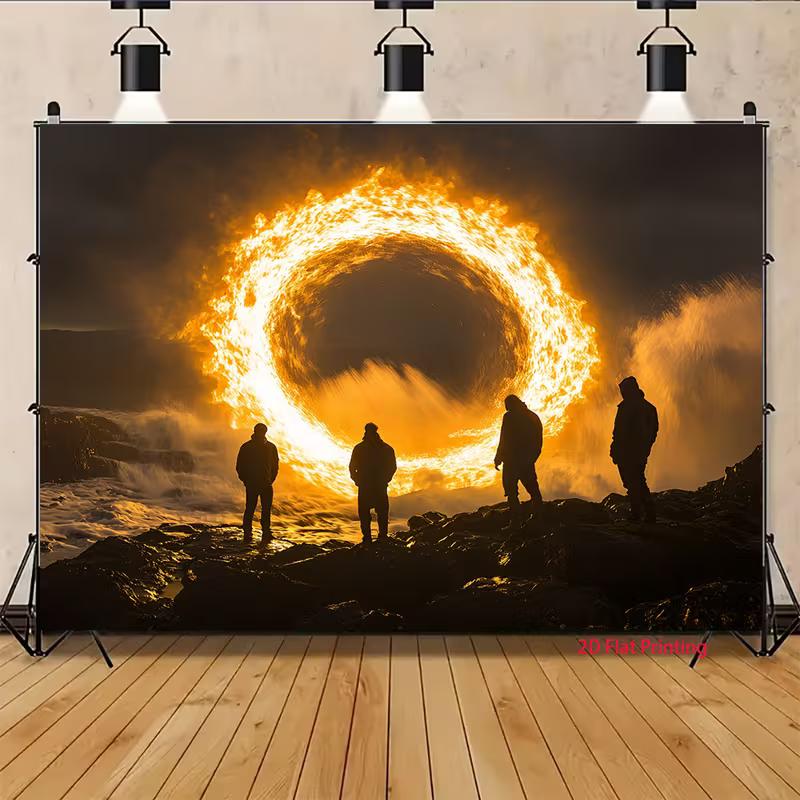 

2D Themed Backdrop, Fiery Portal on Rocky Coast with People Watching Background 47.2x31.5inch/120*80cm