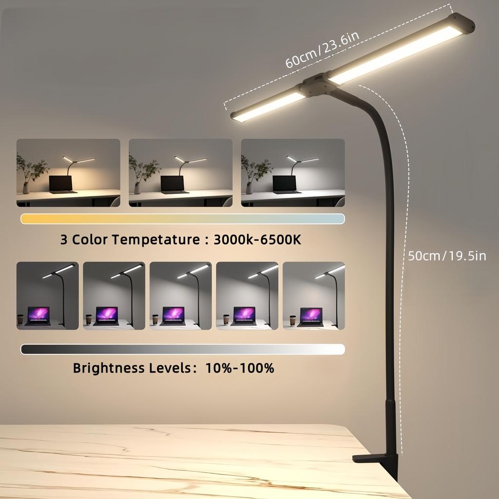 Double Head LED Desk Lamp Dimmable PC Monitor Light USB Table Lamps Reading Lights Eye Protection 3 Color Mode For Office