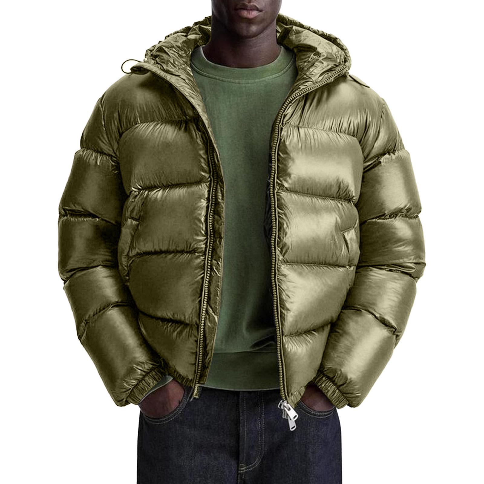 

Men s Casual Solid-color Long-sleeved Hooded Cotton-padded Jacket, Men s Thickened Warm Loose Pocket Bread Jacket Coat XL