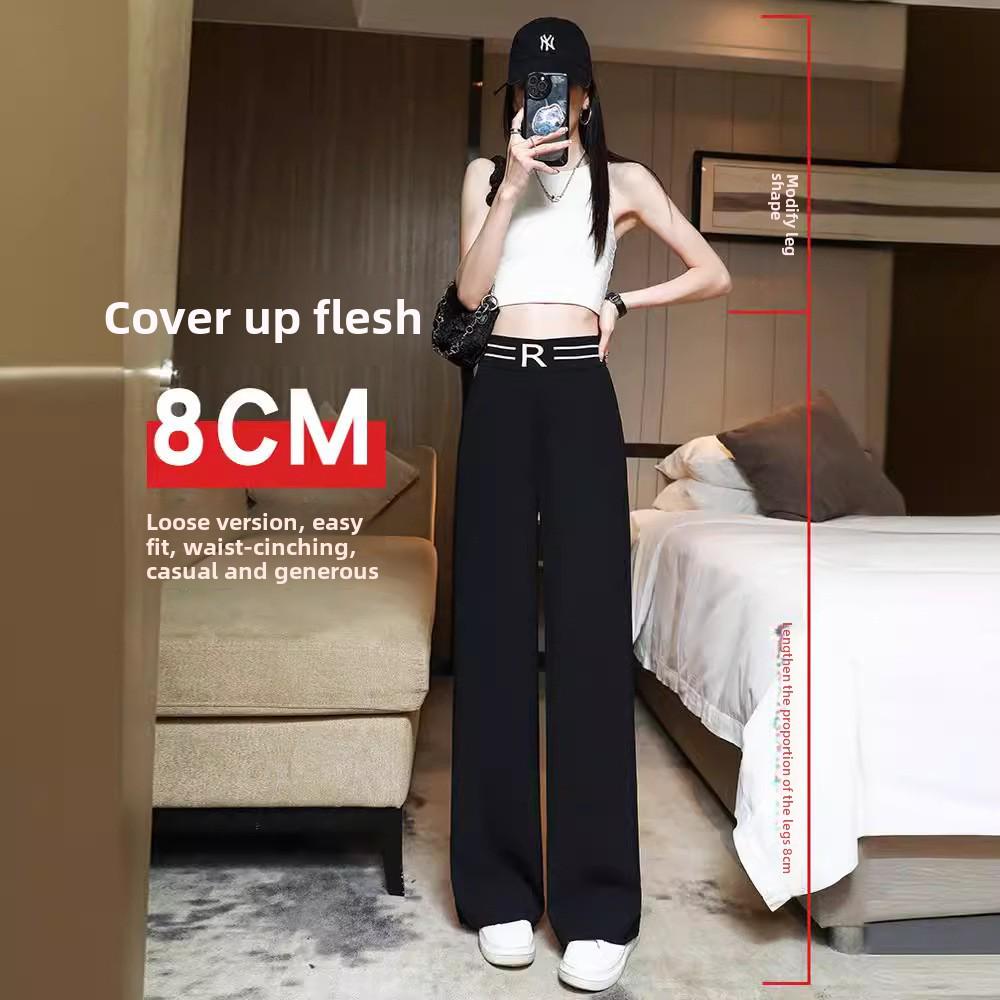 Pantaloni negri cu talie înaltă și picior larg pentru femei - Stil casual nou primăvară-vară 2025