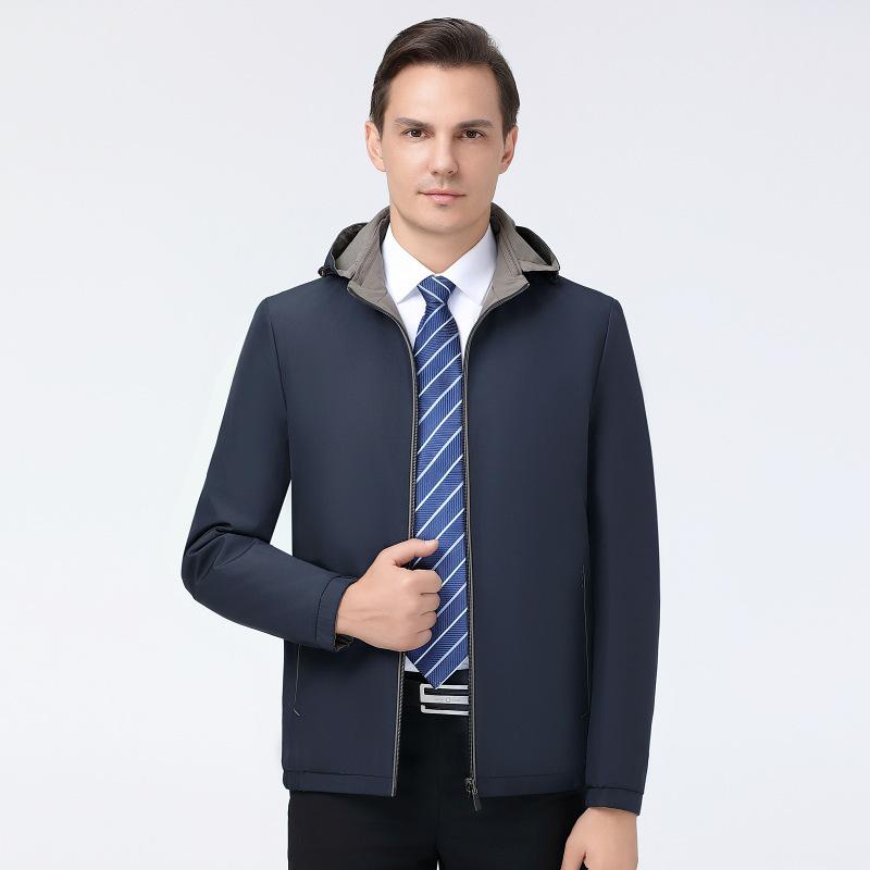Men's Plus Size Double-sided Stand Collar Jacket - Business Casual Spring/Autumn Wear for Middle-aged Dads