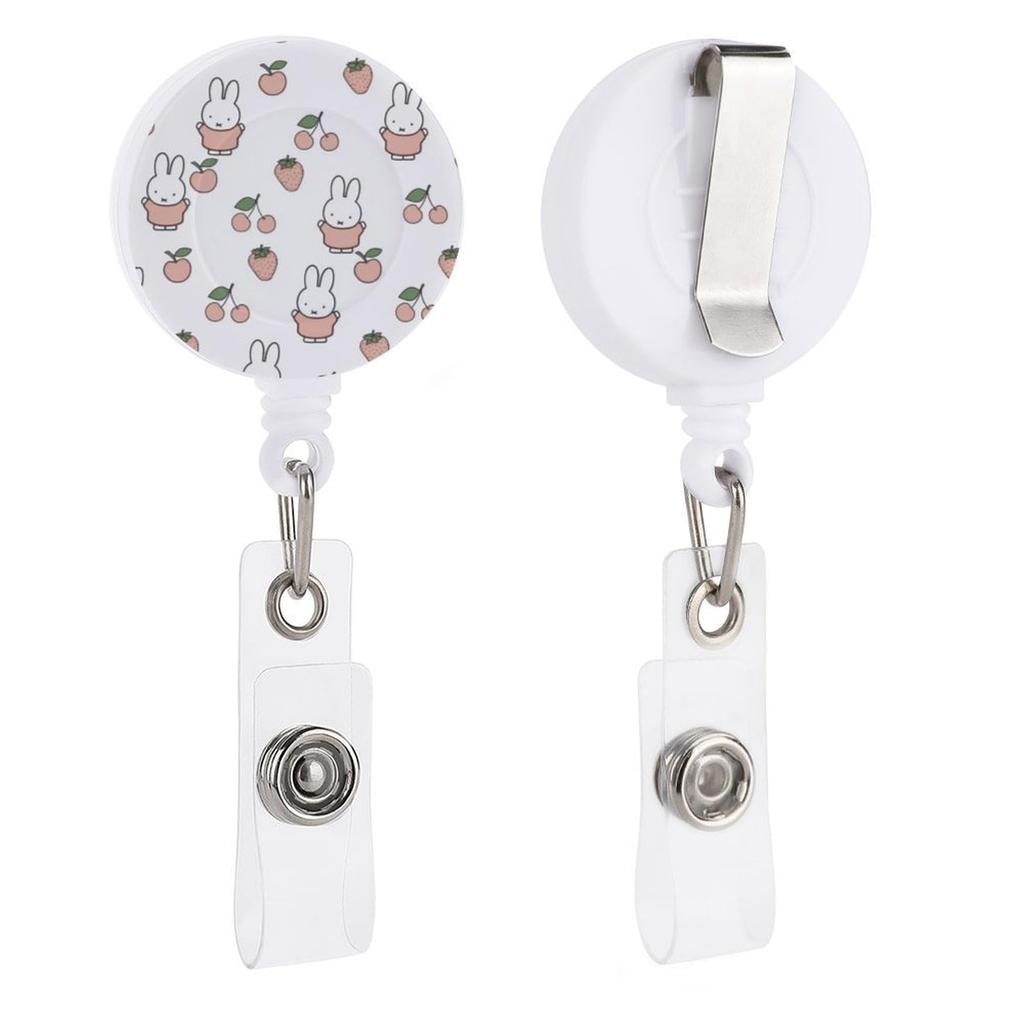 Miffy Rabbit Cute Small Animal Anime Hanging Name Tag Reel Reel Keychain Strong Metal Wire Stretchable Reel Strap Reel Clip for Employee ID Commuter