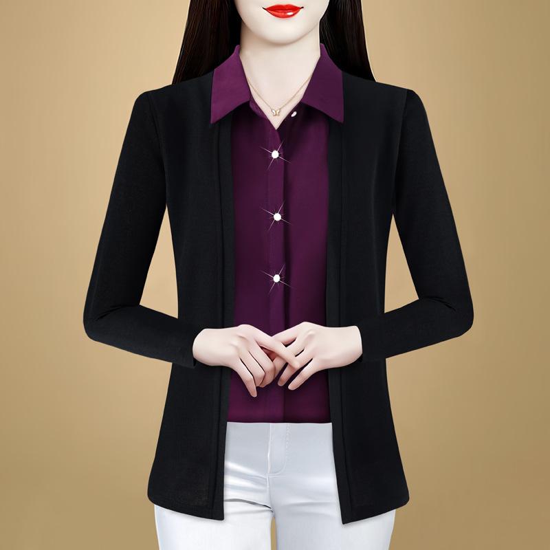 

Поддельная рубашка из двух частей с длинными рукавами для женщин, весенний новый темперамент, универсальный вязаный кардиган, топ 4XL