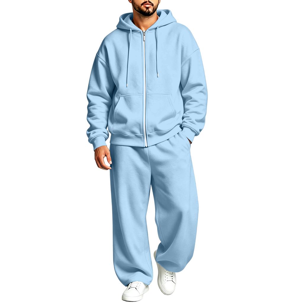 Lined Hooded Zip Up Two Piece Set for Casual Athletic Everyday Wear