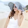 Ht1676  New Fashion Women Hat Korea Style Flower Packable Large Wide Brim Hat Anti-Uv Adjustable Ladies Floppy Beach Sun Hat
