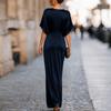 Women's Fashion Round Neck Short Sleeve Long Dress Satin Fabric Elegant Evening Gown Casual Loose Fit Full Length Maxi Dress
