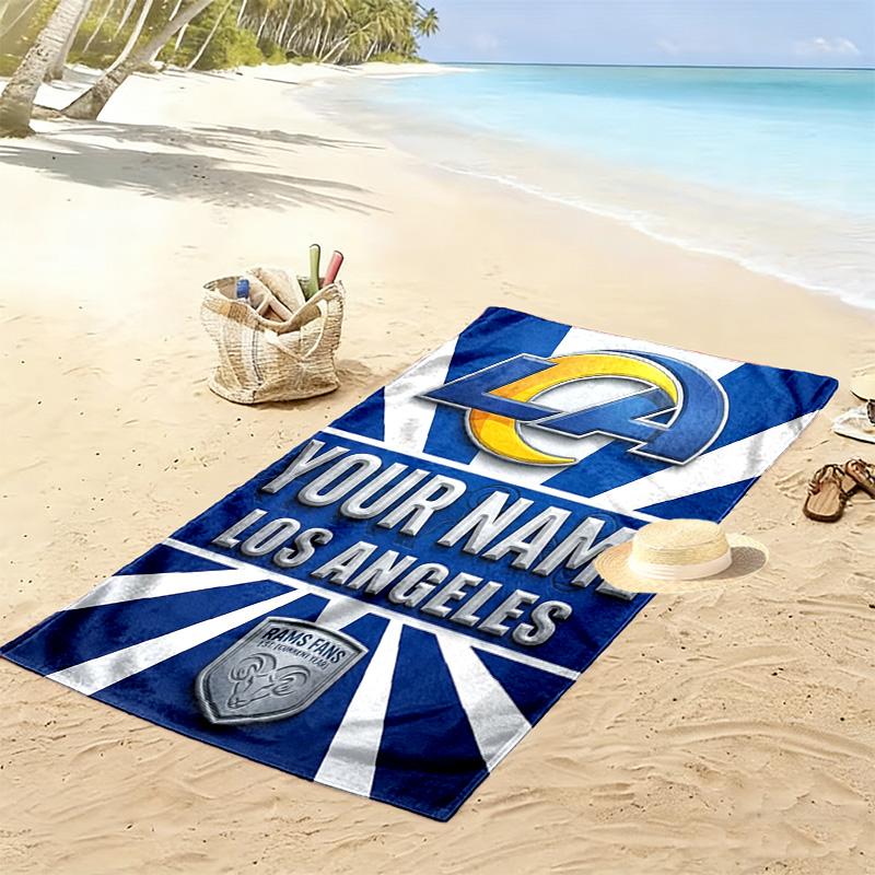 Name Custom Los Angeles Rams Print Beach Towel, Large Soft Quick Dry Towel for Beach Camping Swimming