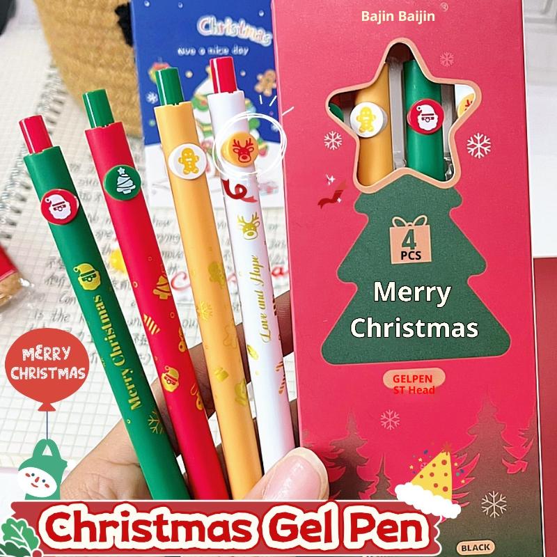 

4Pcs Christmas Decorative Button Gel Pen 0.5Mm Black Ink Quick-Drying Pen For School Office Writing Tool Student Stationery Gift ONESIZE
