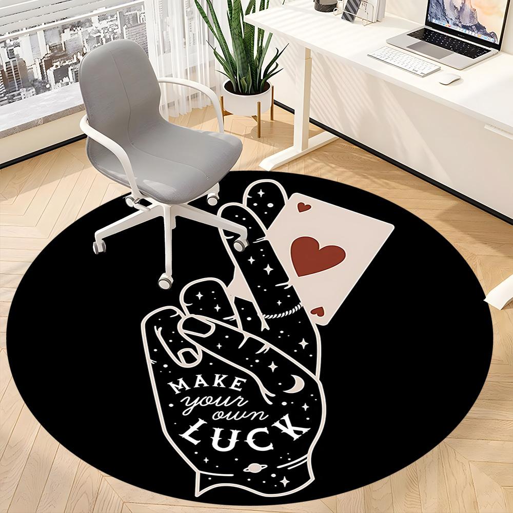 1pc Luck Card Office Round Area Rug,  Mat Suitable For Office, Under Office Chairs Bedroom Living Room Home Decor, Room Deco