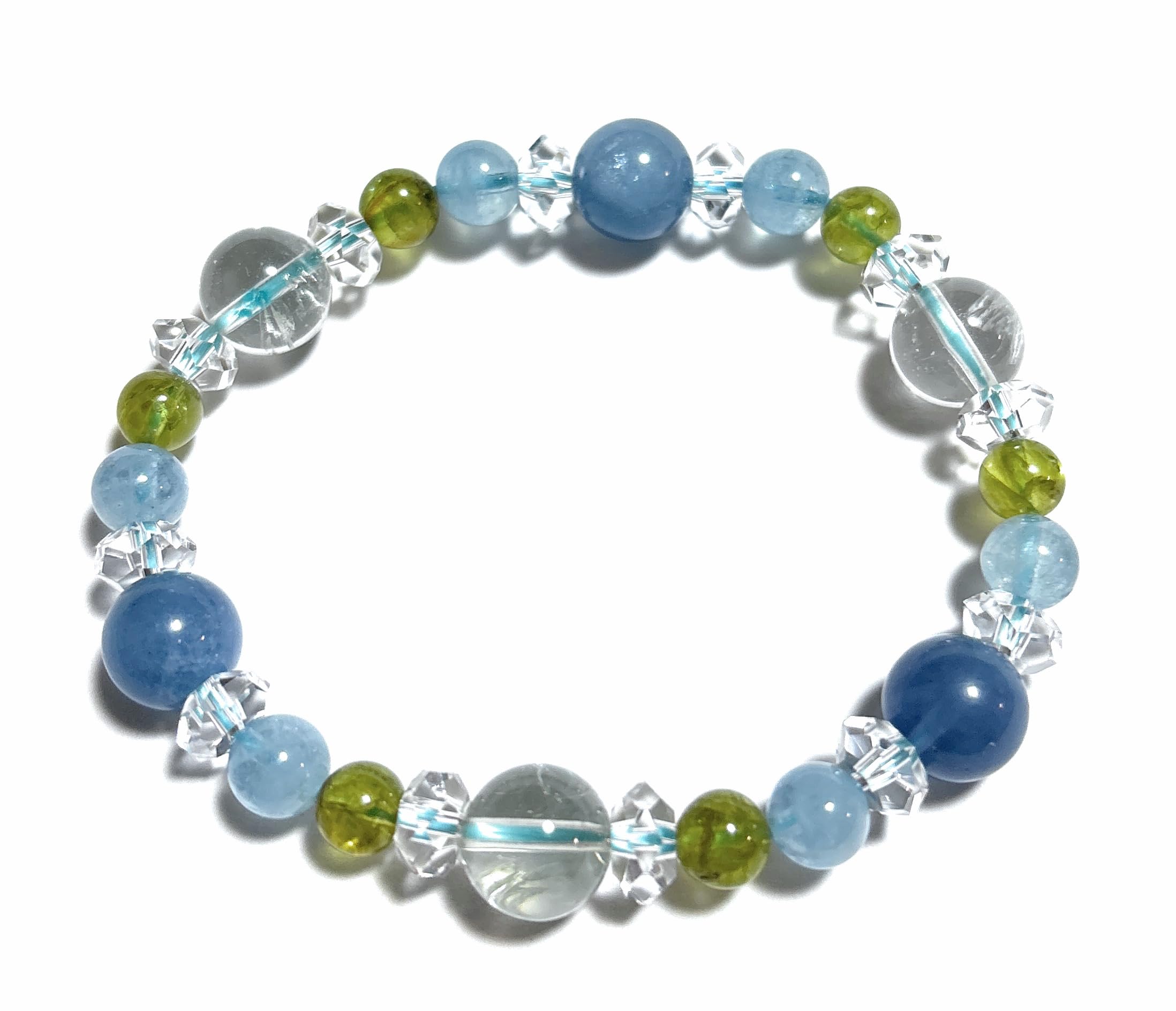 

Ограниченный выпуск браслета из натурального камня Power Stone Love Luck Healing Green Amethyst Aquamarine Peridot Quartz Inner 17 см Green Color для S [Malline]