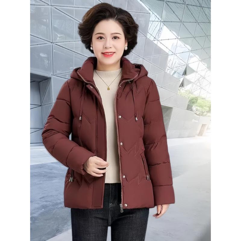 

Мамины пуховые хлопковые куртки для женщин коротких фасонов, утолщенные теплые хлопковые куртки, свободные хлопковые куртки больших размеров при поступлении. 6XL (165-90 kg) ржавый