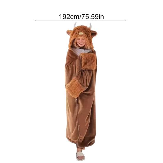Manta Acondicionada Acogedora Sudadera Portátil de Halloween, Capa de Vaca de las Highlands con Capucha, Suave Regalo para Ella Perezoso de Peluche Capa de Gato Negro Ropa de Casa para Mujer