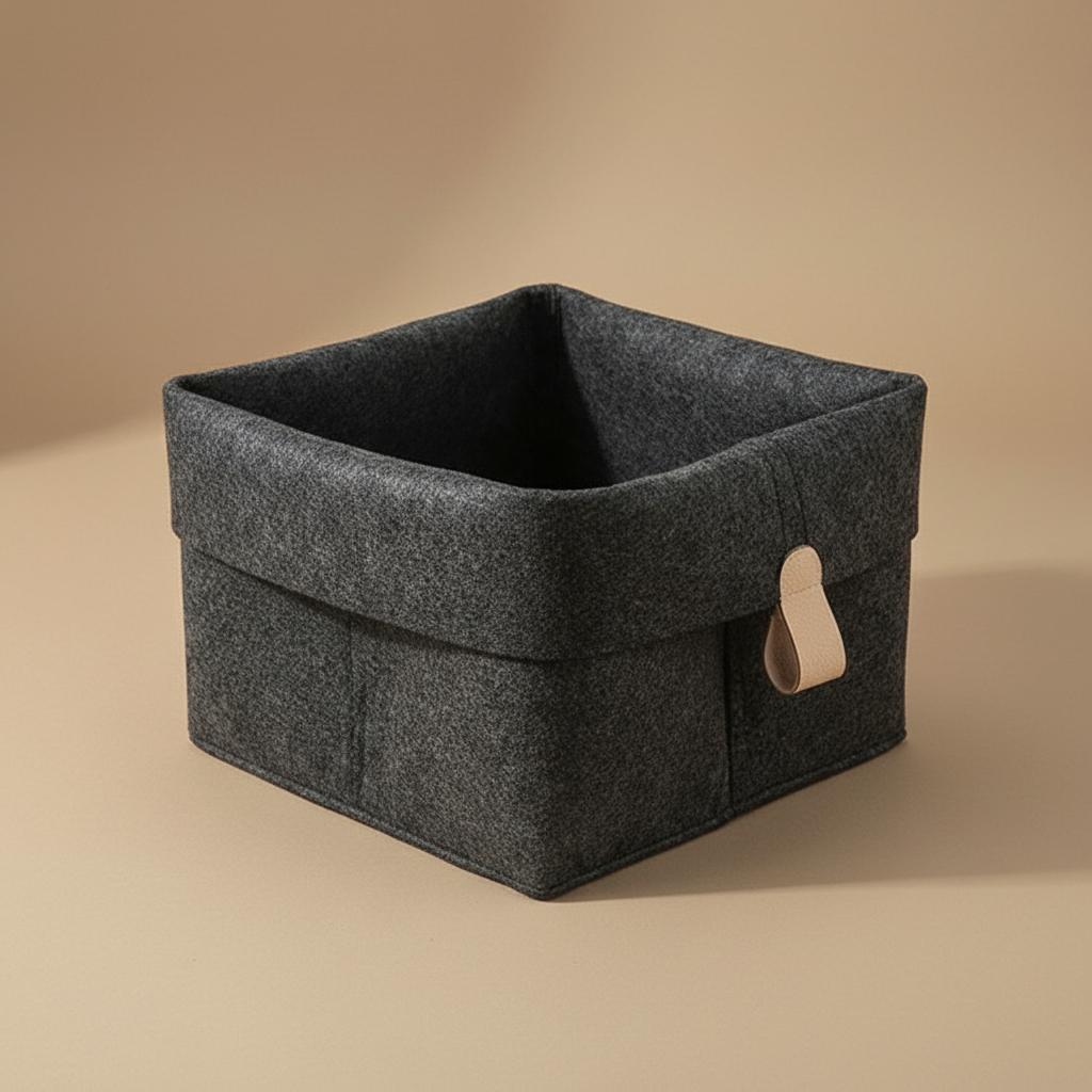 Felt Storage Basket Foldable Desk Organizer Bin For Snacks Toys and Misc Items Durable Felt Box For Dorm Room Home Office