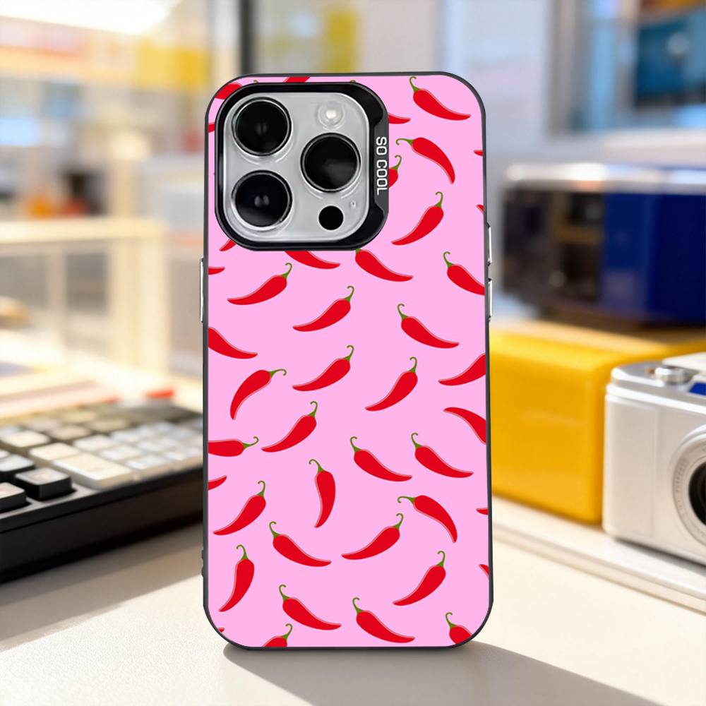 Chili Art Red Phone Case For iPhone 11,12,13,14,15,16,17,Pro,Max,Plus,E,Air,Mini IMD Matte Black