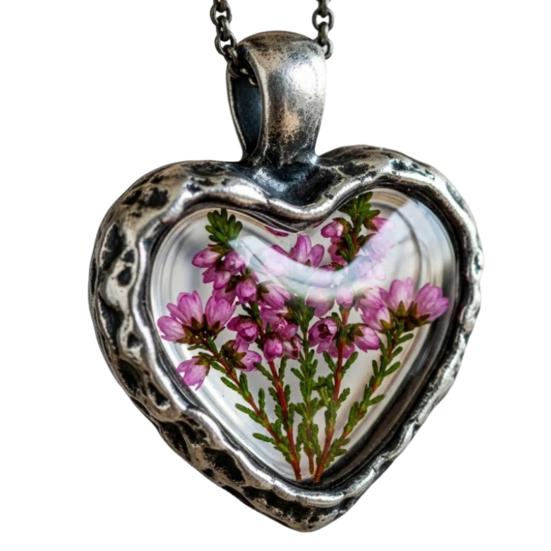 Everlasting Flower Heart Necklace Vintage Floral Jewelry Flowers in Heart Charm Handmade Necklace for Women Anniversary Valentine's Day Gift