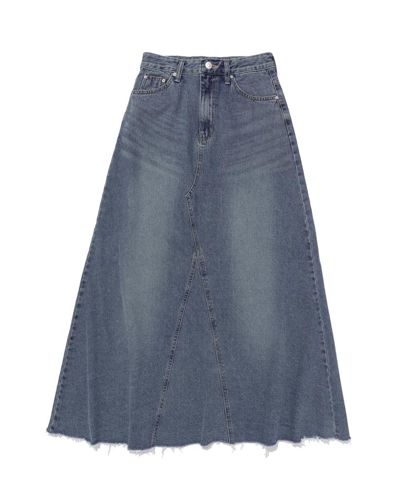 Road Road Maxi Denim Cutoff A-Line Long Skirt (Medium Blue)