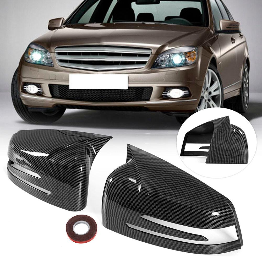 Carbon Fiber Side Horn Mirror Covers Cap For Mercedes W204 W212 W117 C E Class