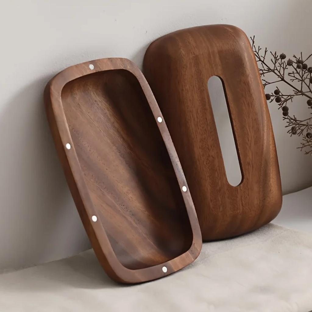 Walnut Tissue Box Cover - Modern Vintage Design, Premium Wood, for Desk & Bathroom Decor. Easy Refill, Polished Finish.
