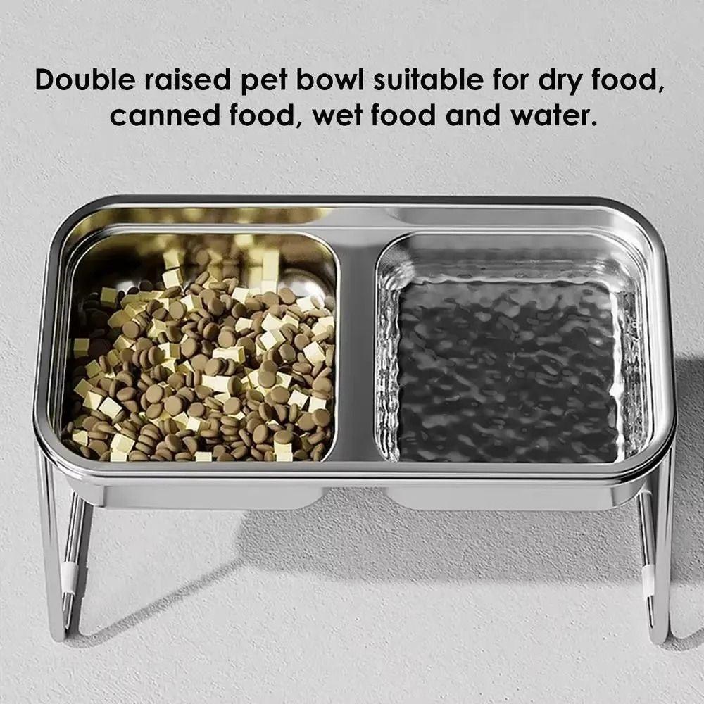 Anti Slip Pet High Footed Bowl Stainless Steel Pet Water Feeder Container  Wet Dry Food