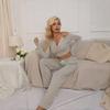 Women's Solid Color Long Sleeve Button-Up Top and Tight-Fitting Trousers Set - New Spring/Fall/Winter 2-Piece Outfit