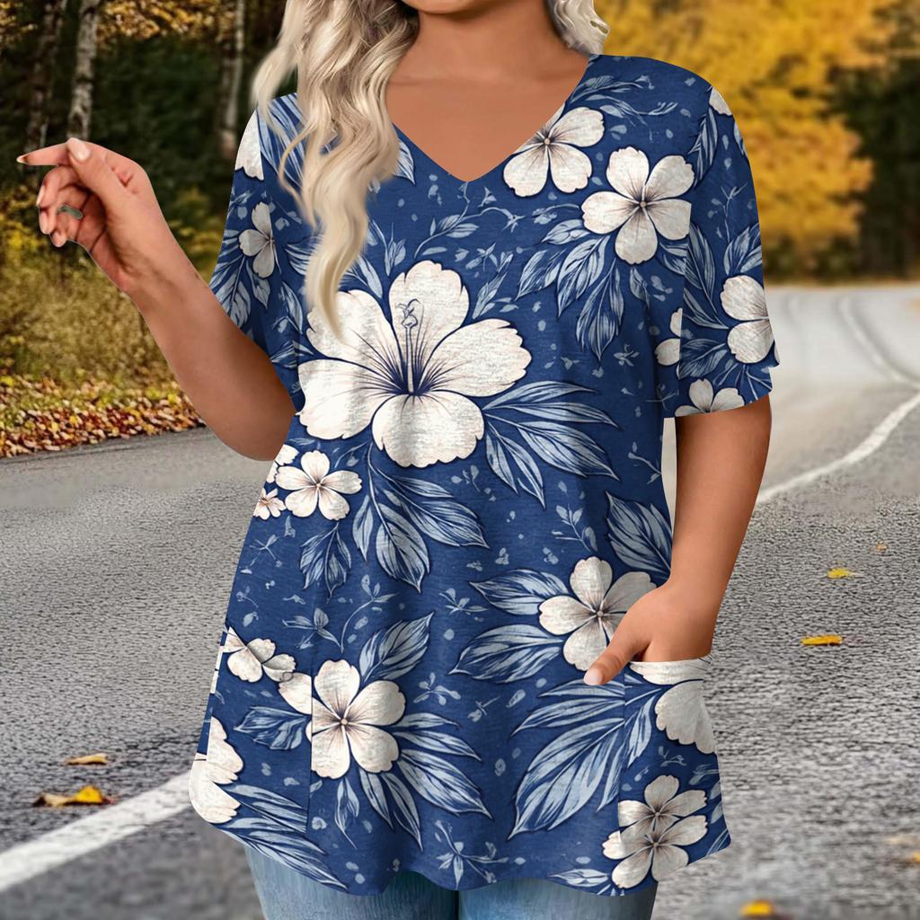 Women's Fashion Plus Size Printed Short Sleeve Blouse For Elegant Commuting And Casual Wear