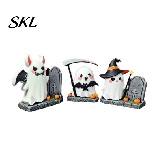 Cute Spooky Home Decor 3Pcs Halloween Decoration, Resin Micro Landscape Miniature Figurines, Ghost Kids Decoration Pumpkin Fairy Garden Ornament