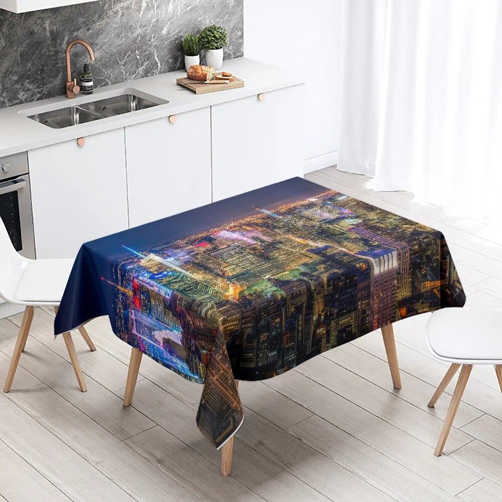 Weltberühmte Stadtgebäude Nachtszene Tischdecke wasserdicht rechteckig Restauranttisch neue Heimdekoration