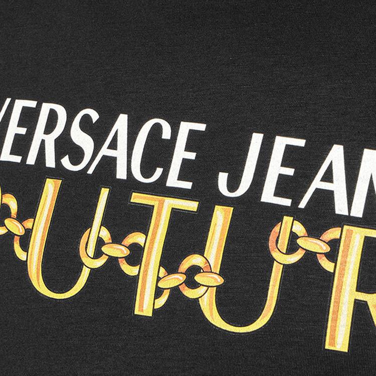 Versace T-Shirt mit Buchstaben-Logo-Print, Rundhalsausschnitt, Kurzarm, Herren Oberteile, Schwarz E75GAHF01-ECJ00F-EG89