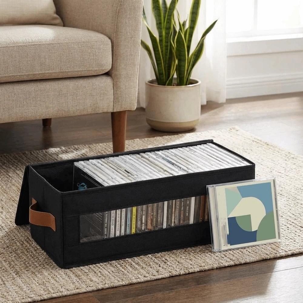Vliesstoff Sichtfenster CD-Aufbewahrungsbox Große Kapazität Staubdichte CD-Hülle mit Deckel und Griff Stapelbare Spielzeug-Aufbewahrungsbox