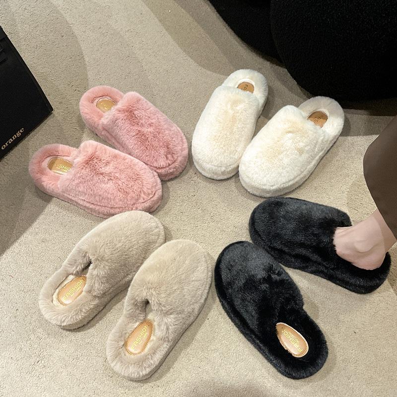 Large size new solid color bag head hair slippers women's autumn and winter warm new thick bottom home bag head fashion hair mop