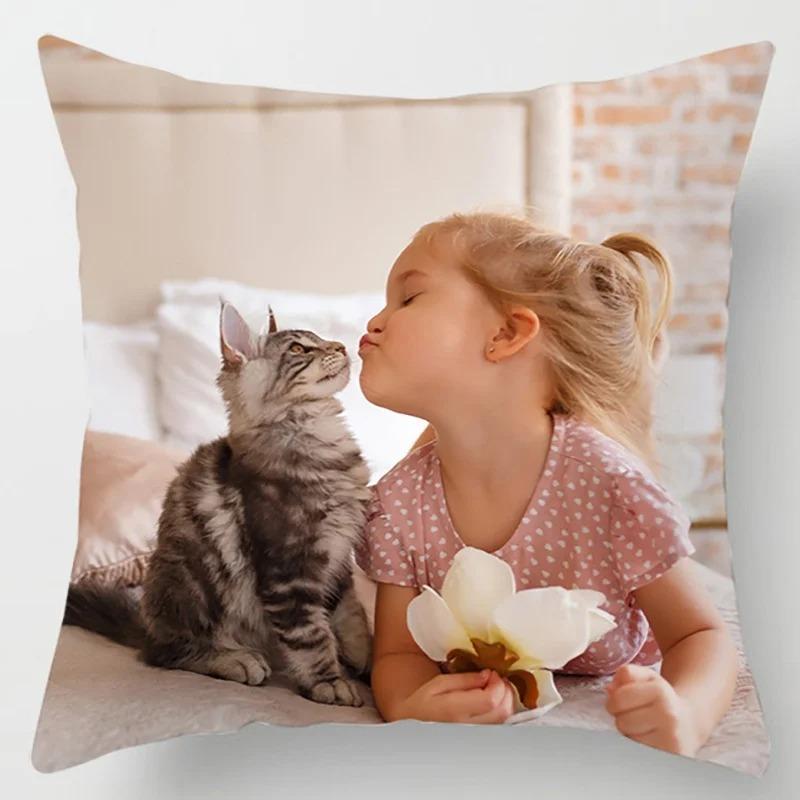 Süße Katze Umarmungskissenbezug Haustier Interaktive Illustration Kissen Heilende Heimdekoration Sofakissen