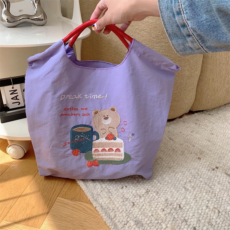 Embroidered shopping bag girls tote bag cute shopping bag student class bag shoulder bag